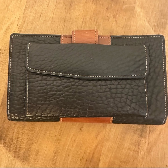 Mundi Long Wallet Brown Black Pebble Leather Gold Hardware Snap Coin Pocket Card - Picture 4 of 16